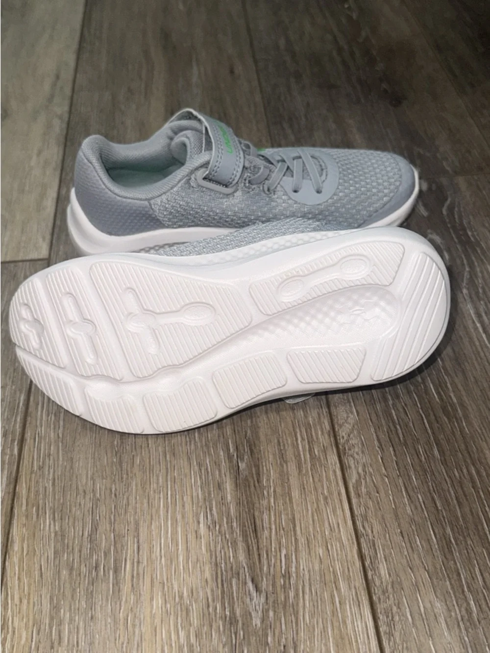 Under Armour Kids Light Gray Sneakers with Neon Green Accents